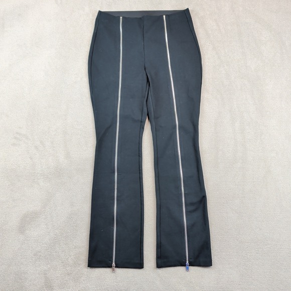 Bar III Black Zip Front Split Hem Flare Pants High Waist Ponte Leggings Size M — photo 2